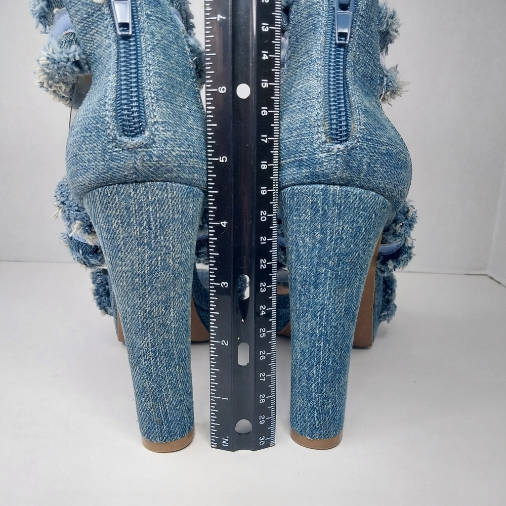 Laura Marano Not Rated Womens size 7.5 Blue Jean Fringe 5 inch Heels shoes - Picture 5 of 14